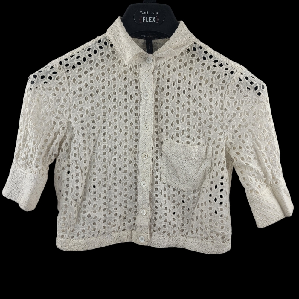 BCBGMAXAZRIA Thea cropped eyelet button-down top / overpiece Size XXS
